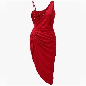 SHEIN Red One Shoulder Bodycon Cocktail Dress